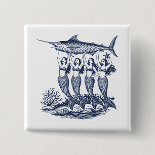 Mermaid Sardine Vintage Tinned Fish 15 Cm Square Badge