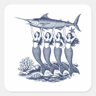 Mermaid Sardine Vintage Tinned Fish Square Sticker