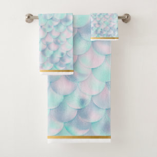 MERMAID SCALE AQUA BLUE BATHROOM TOWEL SET