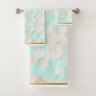 MERMAID SCALE AQUA GOLD BATHROOM TOWEL SET