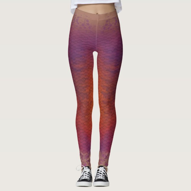 Mermaid scale blended waist Leggings Violet Dusk 3 (Front)