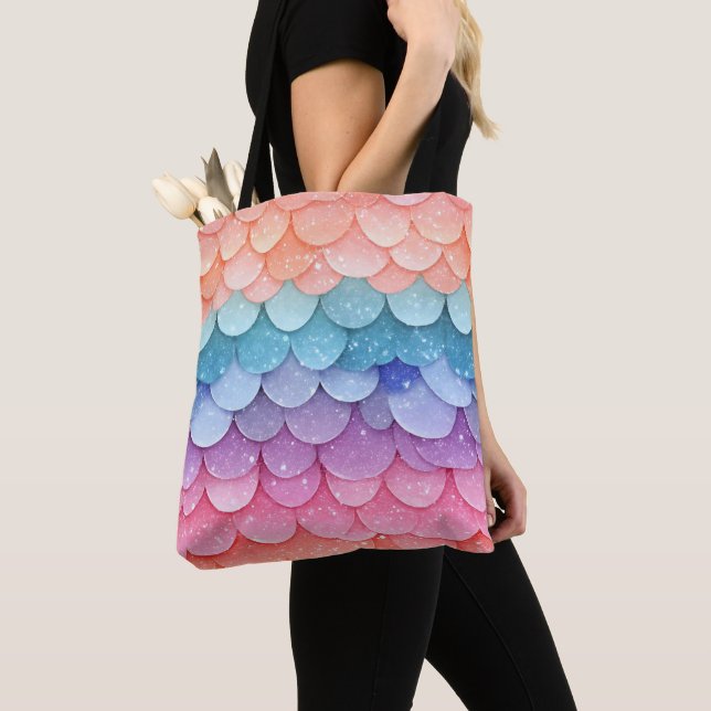 Mermaid Scale Colourful Pattern Tote Bag (Close Up)