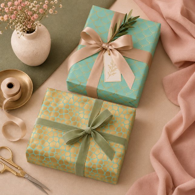 Mermaid scale, giraffe print and feathers wrapping paper sheet (Creator Uploaded)