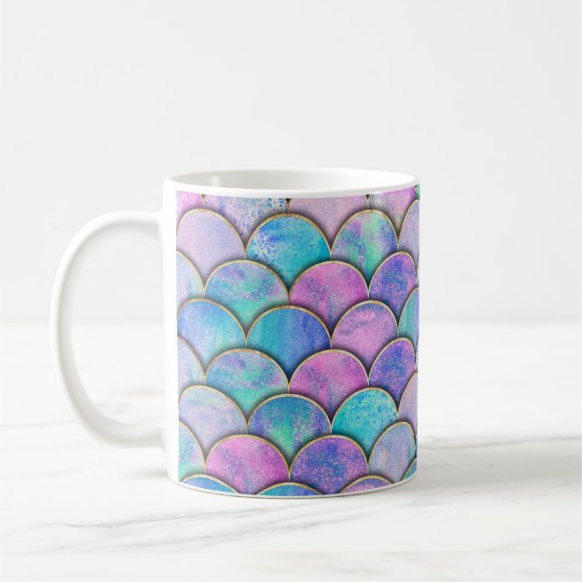 Mermaid Scale Japanese Watercolor Pattern Coffee Mug (Left)