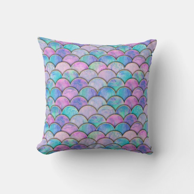 Mermaid Scale Japanese Watercolor Pattern Cushion (Front)