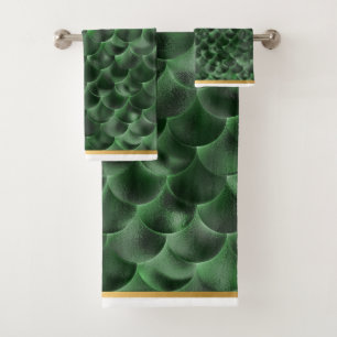 MERMAID SCALE LUXE GREEN BATHROOM TOWEL SET