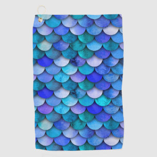 Mermaid scale pattern blue purple turquoise golf towel