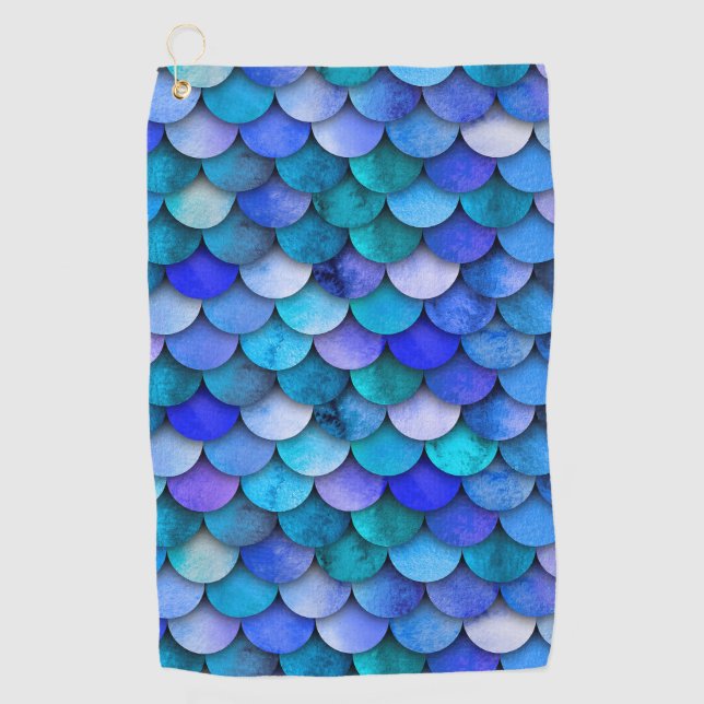 Mermaid scale pattern blue purple turquoise golf towel (Front)