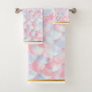 MERMAID SCALE PINK BLUE GOLD BATHROOM TOWEL SET