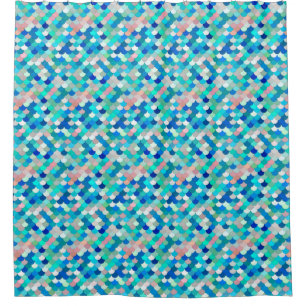 Mermaid Scales, Aqua, Shell Pink, and Cobalt  Shower Curtain