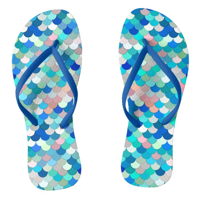 Mermaid Scales, Aqua, Shell Pink, and Cobalt Thongs (Footbed)