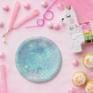 Mermaid Scales Blue Gold Sea Birthday Party Paper Plate