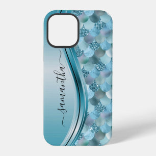 Mermaid Scales Blue Handwritten Name Metal iPhone 12 Pro Case