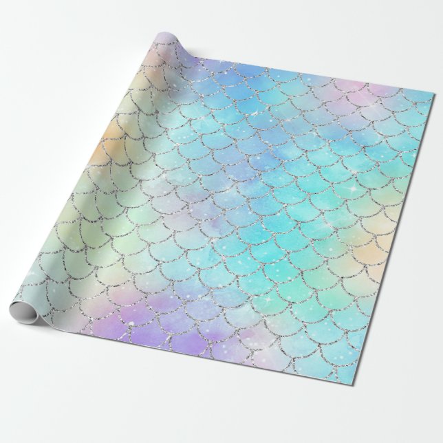 Mermaid Scales Blue Ocean Wrapping Paper (Unrolled)