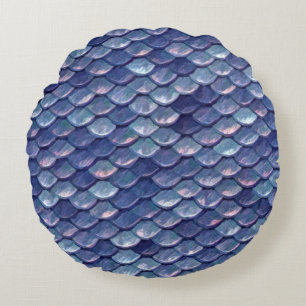 Mermaid Scales Blue round pillow