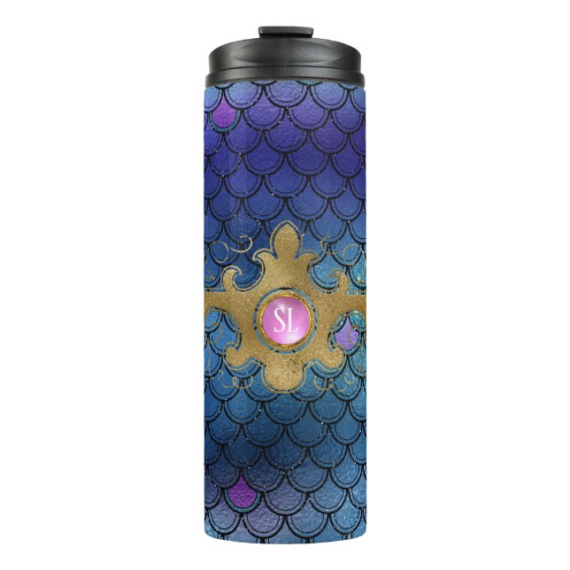 Mermaid Scales Gemstone Monogram Thermal Tumbler (Front)