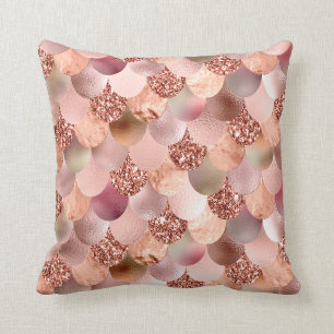 Mermaid Scales Girly Rose Gold Glitter Copper Cushion