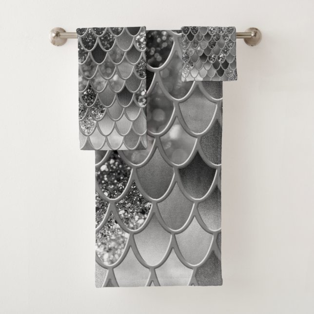 Mermaid Scales Glam #6 (Faux Glitter) #decor #art Bath Towel Set (Insitu)