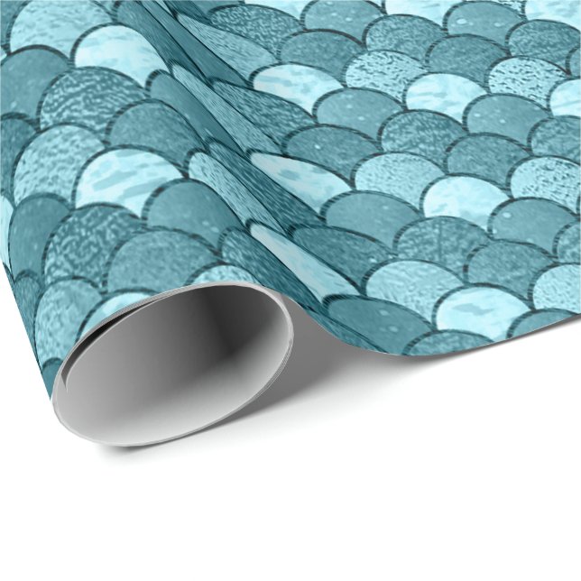 Mermaid Scales Glitter Blue Aqua Water Pas Wrapping Paper (Roll Corner)