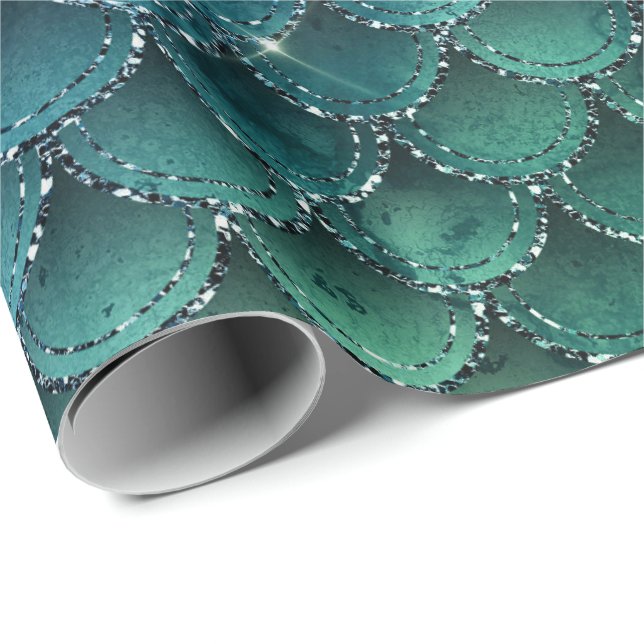 Mermaid Scales Glitter Jungle Spark Navy Purple Wrapping Paper (Roll Corner)
