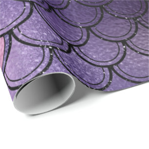 Mermaid Scales Glitter Pink Black Viola Purple Wrapping Paper