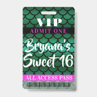 Mermaid Scales Green Black Party Sweet 16 VIP Pass