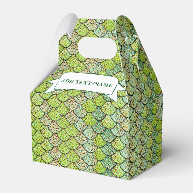 Mermaid Scales Green Pattern Custom Name Favour Box (Front Side)