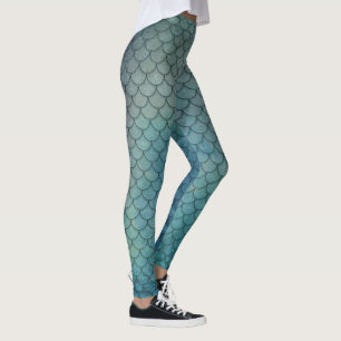 Mermaid Scales   Grunge Aqua Blue Leggings