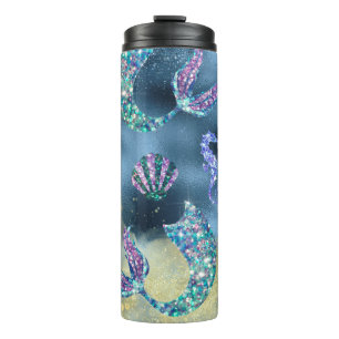 Mermaid Scales in Blue with Sea Horses Thermal Tumbler