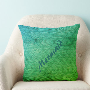 Mermaid Scales in Bright Green and Aqua Blue Cushion