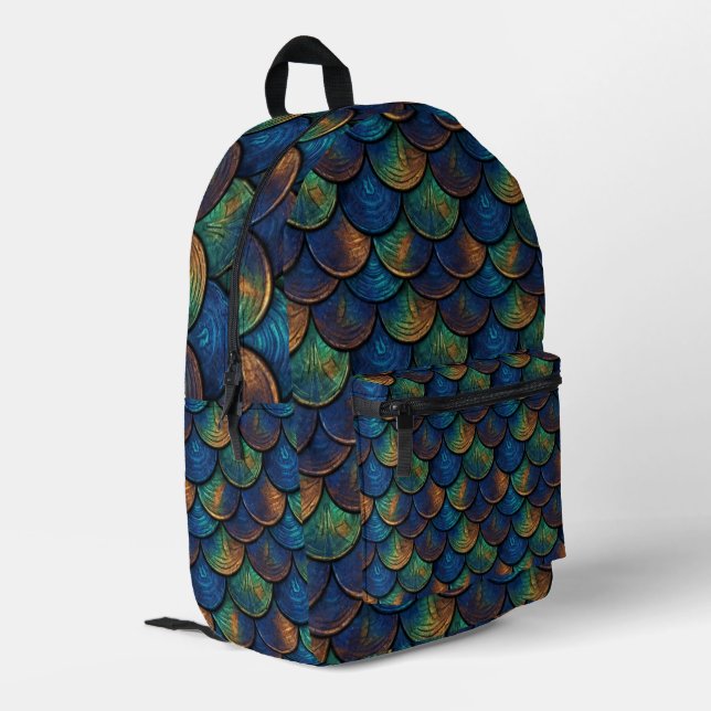 Mermaid Scales Iridescent Dragon Scale  Printed Backpack (Back Corner Left)