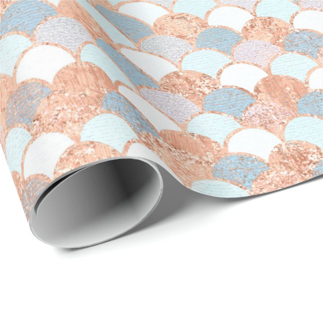 Mermaid Scales  Metallic Copper Blue  Rose Gold Wrapping Paper (Roll Corner)