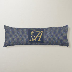 Mermaid Scales Monogram Navy Blue Gold Home Decor Body Cushion