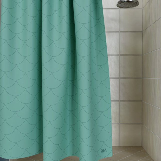 Mermaid Scales Monogram Sea Green Shower Curtain (A green mermaid scale pattern shower curtain with space for your initials. Check out the collection!)