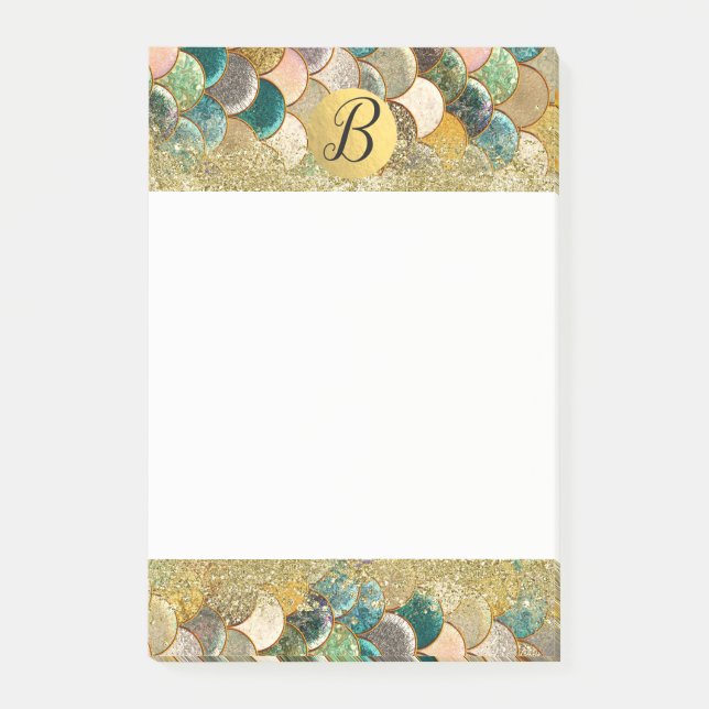 Mermaid Scales Multi Colour Glitter Glam Monogram Post-it Notes (Front)