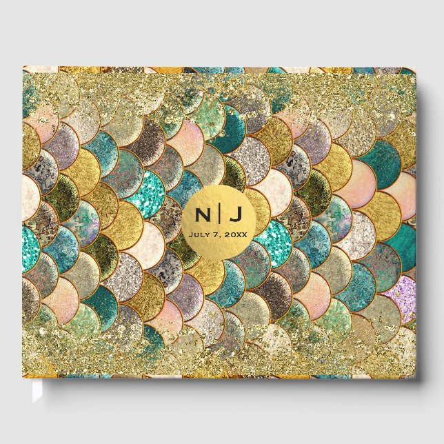 Mermaid Scales Multi Colour Glitter Glam Party Guest Book (Front)
