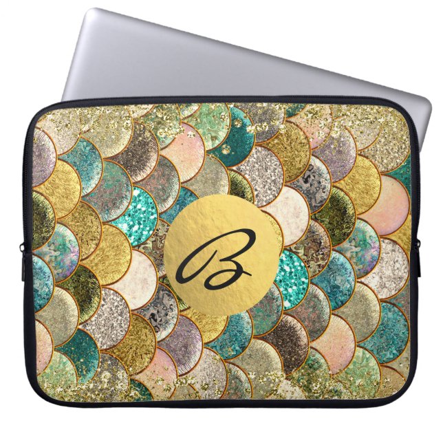 Mermaid Scales Multi Colour Glitter Glam Trendy Laptop Sleeve (Front)