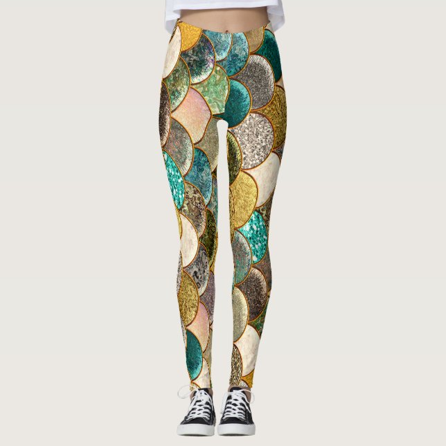 Mermaid Scales Multi Colour Glitter Glam Trendy Leggings (Front)
