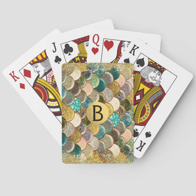 Mermaid Scales Multi Colour Glitter Glam Trendy Playing Cards (Back)