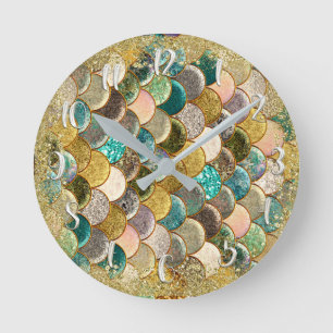 Mermaid Scales Multi Colour Glitter Glam Trendy Round Clock