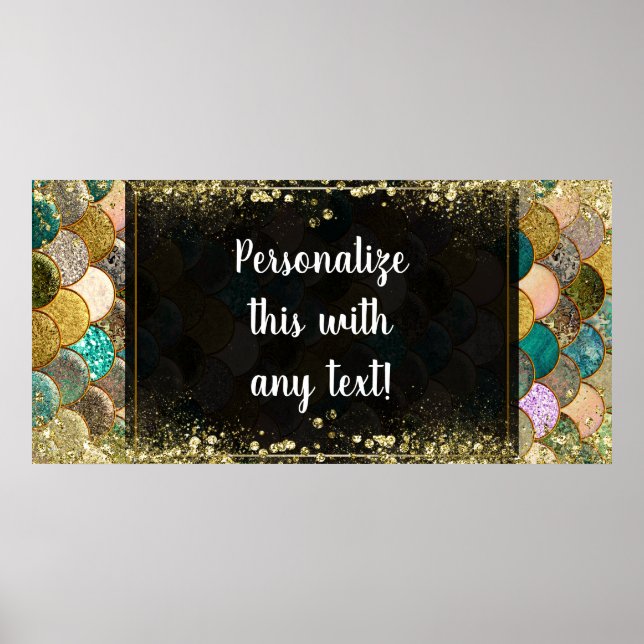 Mermaid Scales Multi Colour Glitter Party Banner Poster (Front)