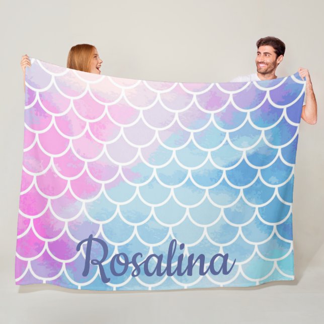 Mermaid Scales Name Girly Fleece Blanket (In Situ)