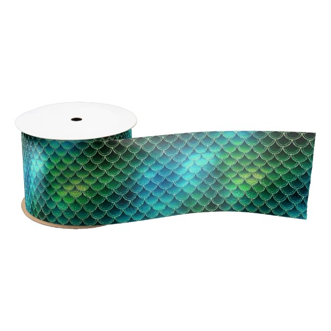 Mermaid Scales Pattern Green ID600 Satin Ribbon (Spool)