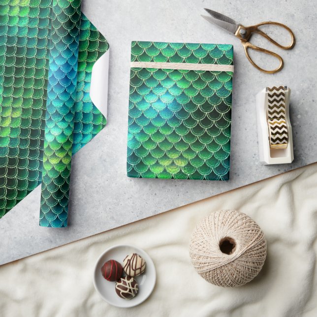 Mermaid Scales Pattern Green ID600 Wrapping Paper (Crafts)
