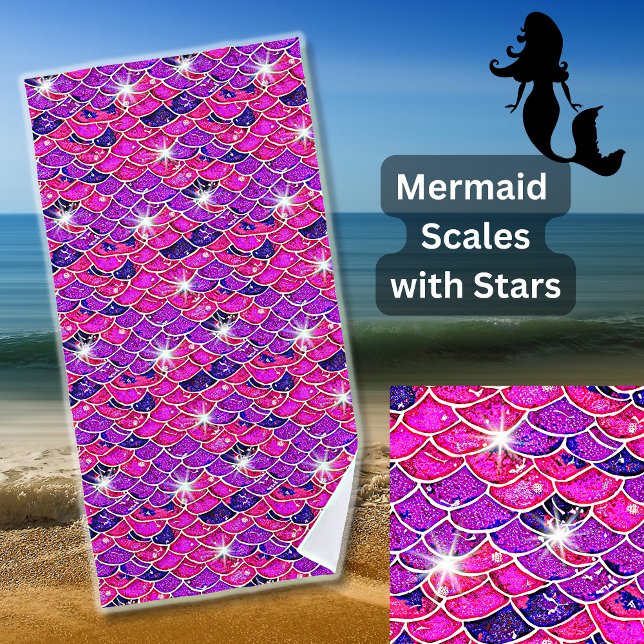 Mermaid Scales Pink Mauve with Stars Beach Towel (Creator Uploaded)
