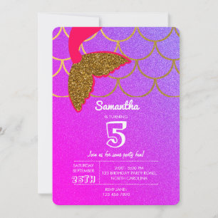 Mermaid Scales Pink Purple Glitter Birthday  Invitation