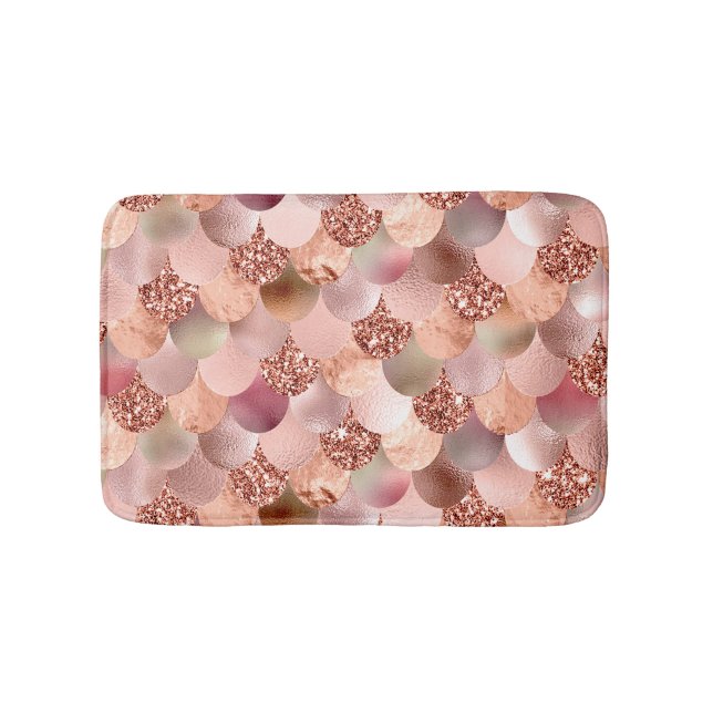 Mermaid Scales Pink Rose Gold Glitter Spark Copper Bath Mat (Front)