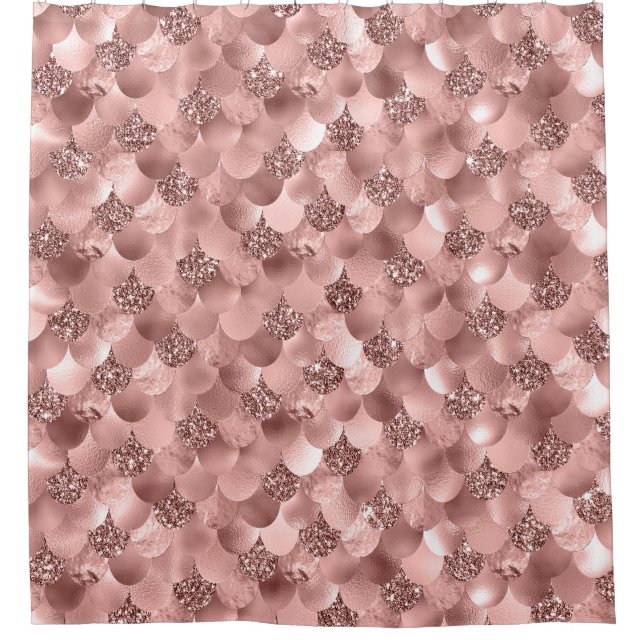 Mermaid Scales Pink Rose Gold Glitter Spark Mauve Shower Curtain (Front)