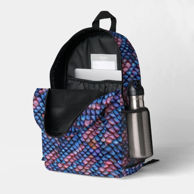 Mermaid Scales Printed Backpack (Back Corner Right (Open))