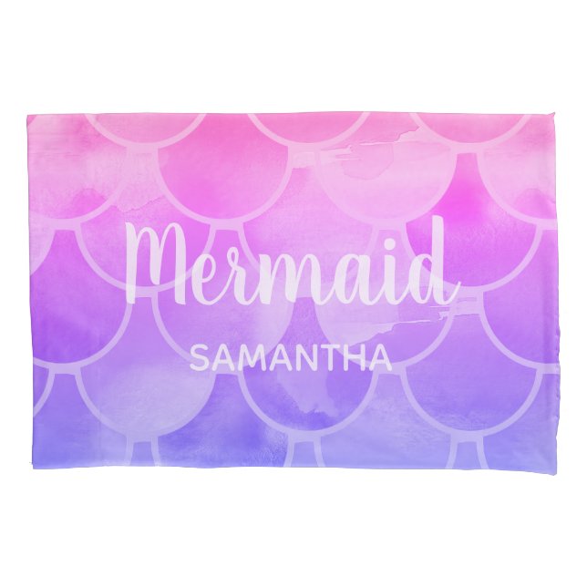 Mermaid scales purple pink name girl pillowcase (Front)